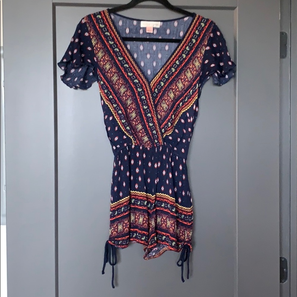 Boho Navy Blue Short Sleeve Romper